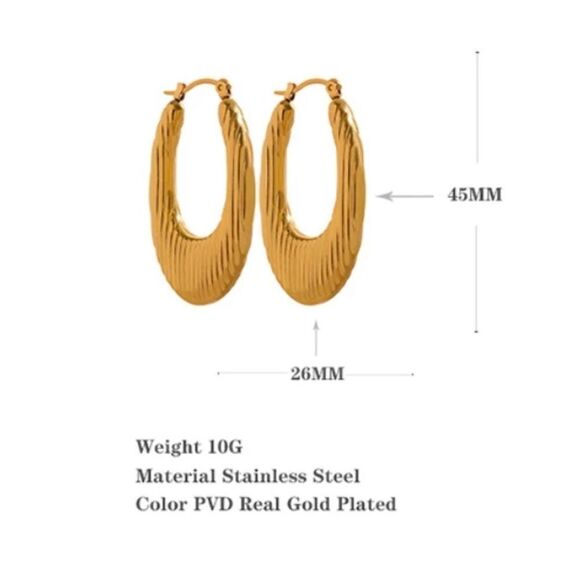 #27 New Gold Textured Long Oval Hoops - Picture 8 of 11